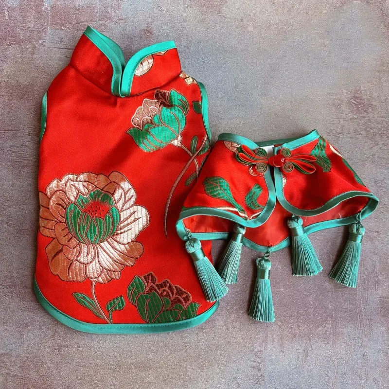 

New Year Dog Clothes Tang Suit Cat Puppy Small Dog Vest Shawl Yorkie Pomeranian Maltese Poodle Bichon Schnauzer Clothing Costume