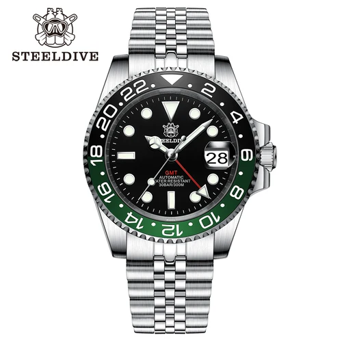 Imagen 1 del producto STEELDIVE SD1993 V2 bisel cerámico bidireccional 41MM superluminoso 300M impermeable para hombre NH34 GMT reloj de buceo automático