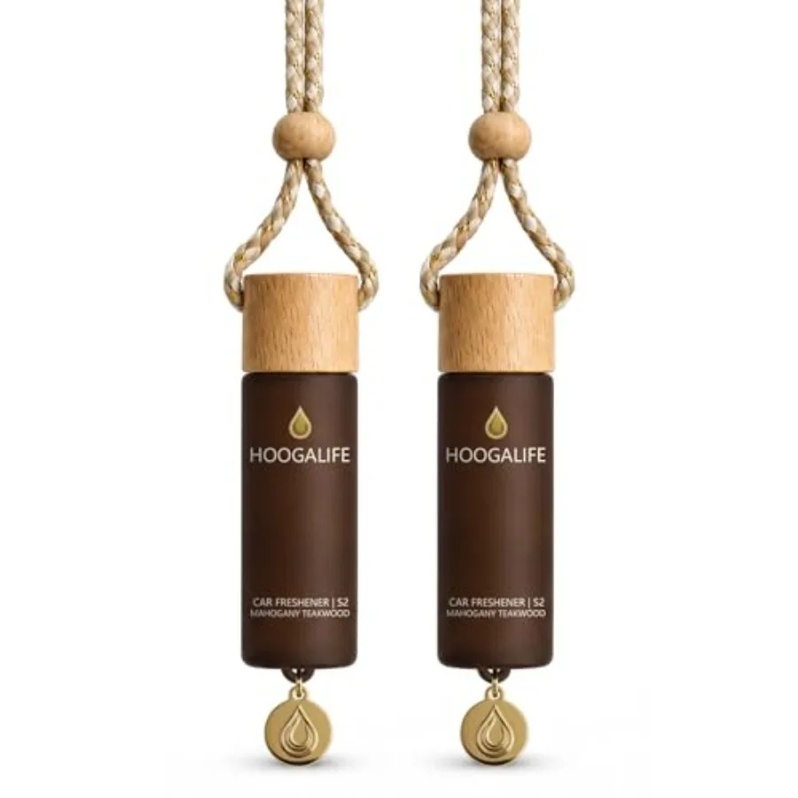 

Car Air Freshener 2 Pack, Mahogany Teakwood Hanging Diffuser, 45+ Days Long Lasting Scent, Refillable Bottle, Odor Control for