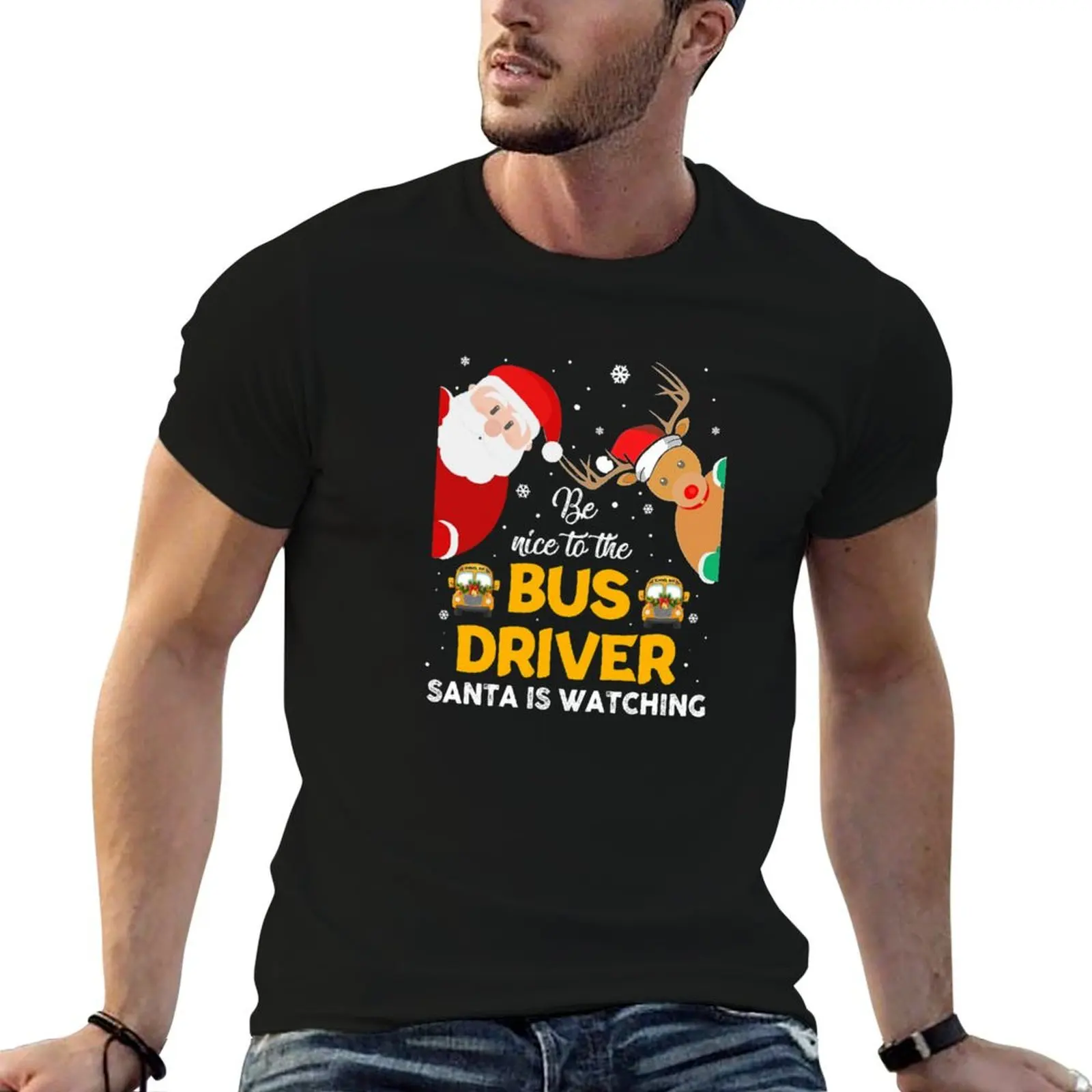 Be Nice To The Bus Driver Santa Is Watching Funny Reindeer Lightweight Sweatshirt plus sizes tshirts for men