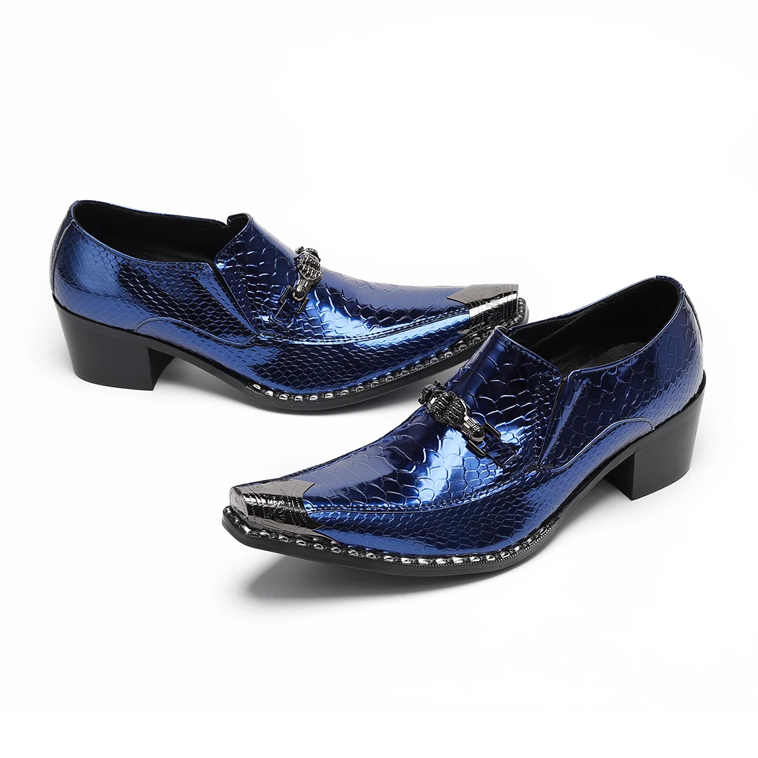 

Luxury Metal Pointed Toe Patent Leather Nightclub Party Dress Shoes Male Formal Brogue Shoes Men Business Office Leather Shoes