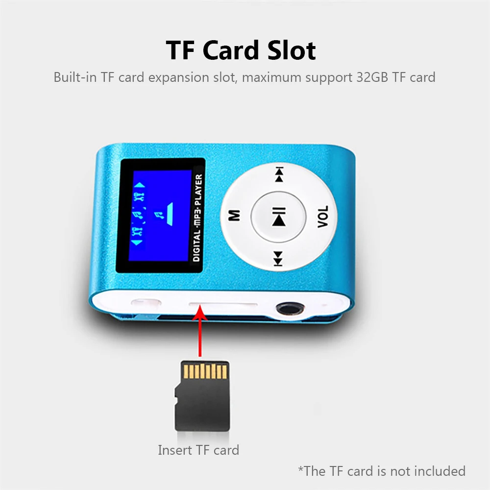 Mini MP3 Player Portable MP3 Music Player Metal Clip-on MP3 Player with LCD Screen Support TF Card Wide Application