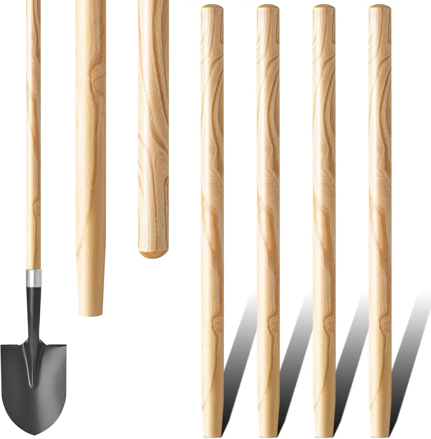 

4-Piece Wooden Shovel Handle Replacement, 41" (104cm) Long D-Handle for Garden Tools, 1-1/2" Diameter
