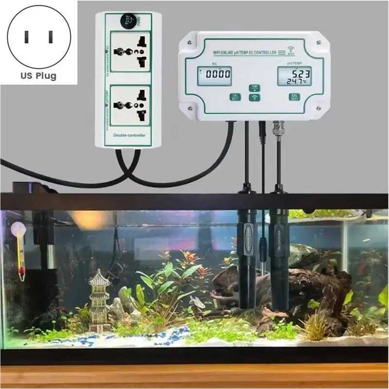 [NEWA76K!】 US Plug Smart 3-In-1 Water Quality Monitor, Continuous Online Tester For Hydroponics, Aquariums, Pools, Labs PH, EC,