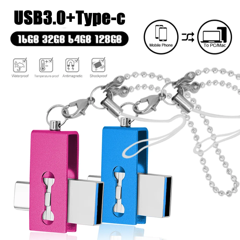 10pcs U Disk 64GB 128GB High Speed Usb 3.0 Type-C Interface Mobile Phone Pen Drive 16GB 32GB Computer Dual-Use Dual Flash Memory