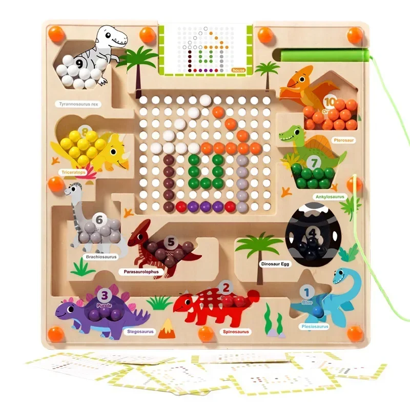 Tableau de puzzle de comptage de dinosaure Montessori pour tout-petits, document magnétique et numéro, labyrinthe, apprentissage assressenti, jouets de voyage, motricité fine