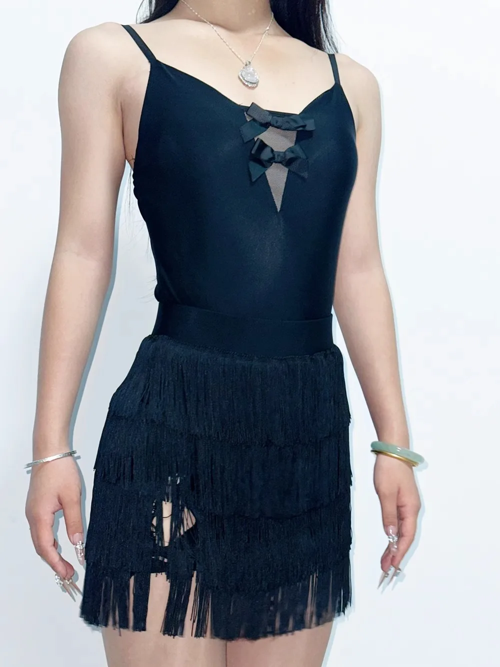 customized women's adult Latin national standard dance costume practice suit suspender tassel professional performance suit set