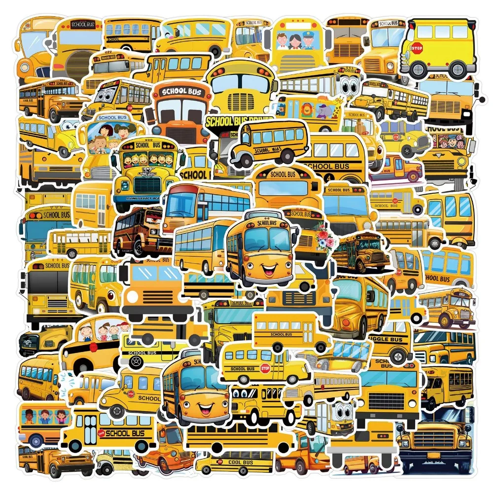 10/110Pcs Cartoon Yellow School Bus Stickers for DIY Decor Stationery Suitcase Water Bottle Phone Laptop Skateboard Scrapbook