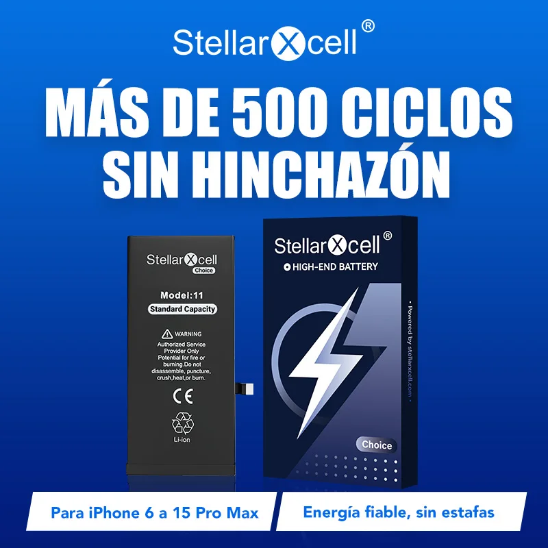 Batería StellarXcell Choice para iPhone, enviada desde Alemania, para iPhone 11, 12, 13, 14, 15 mini, Plus, Pro, Promax, capacidad estándar, calidad estándar, reemplazo con herramientas gratis, 0 ciclos, muestra 100% de salud