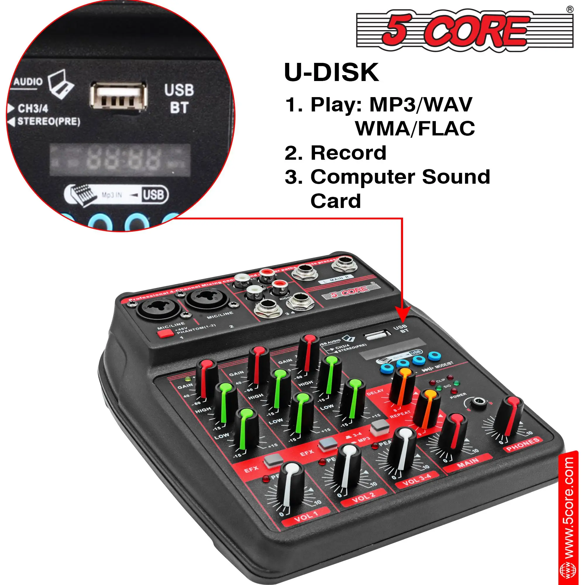 جهاز مزج واجهة الصوت 4 قنوات PC XLR بلوتوث USB DJ Music Podcast Karaoke Sound Board - MX 4CH
