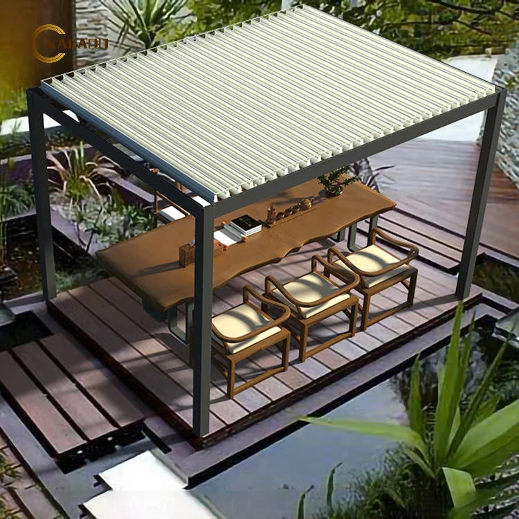 KAKADU Customizable Size Electric Aluminum Retractable Folding Roof Pergola with Powder Coated Surface Waterproof Outdoor