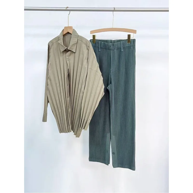 Miyake Pleated Slit Pants Men 2025 Spring and Summer New Fashion Versatile Slim Pants Solid Color Simple Japanese Original