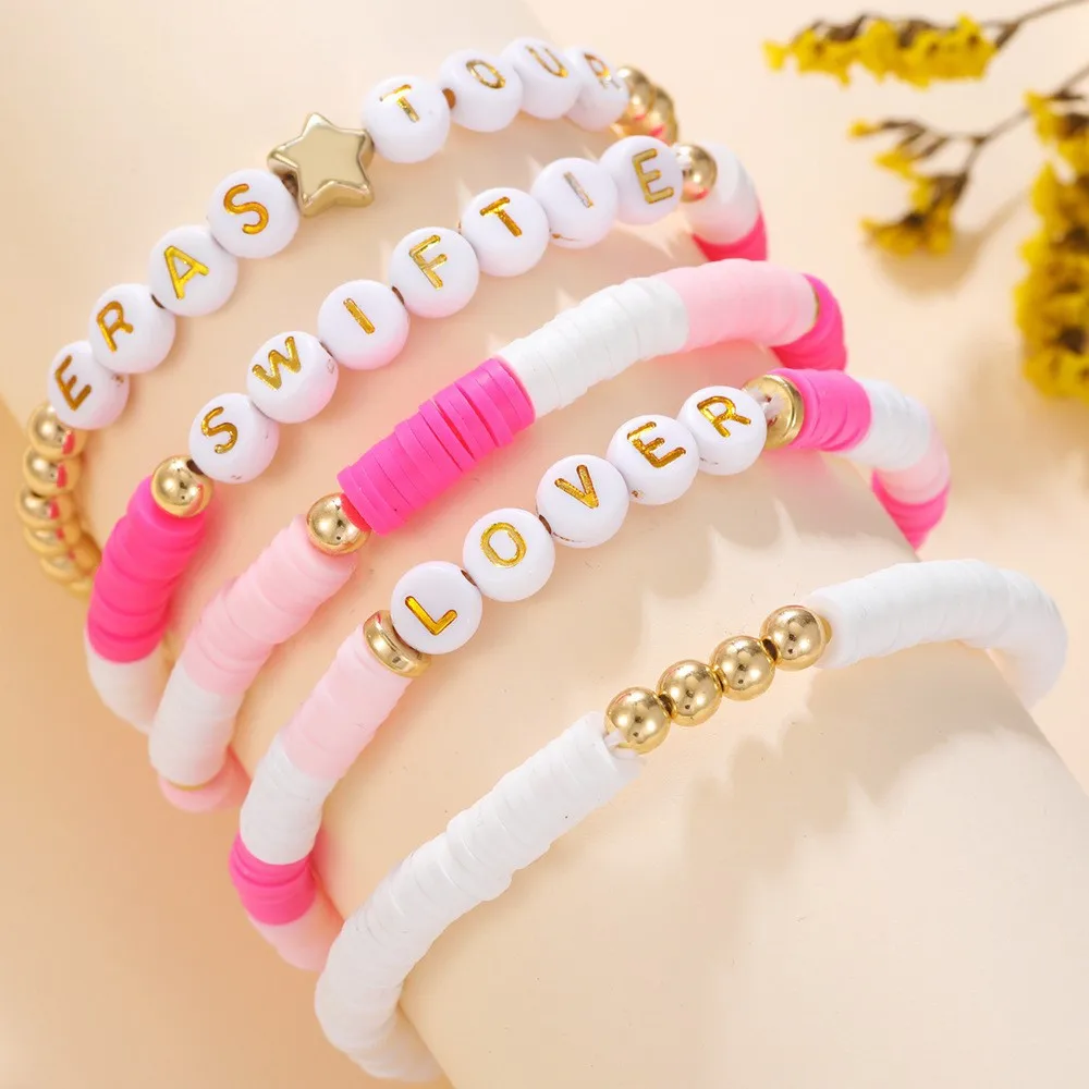 5-piece new letter soft ceramic bracelet versatile layered friendship bracelet set