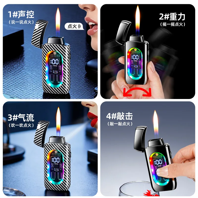 Creative Intelligent Voice Control Multiple Ignition Methods Windproof Dual Fire Switchable Lighter