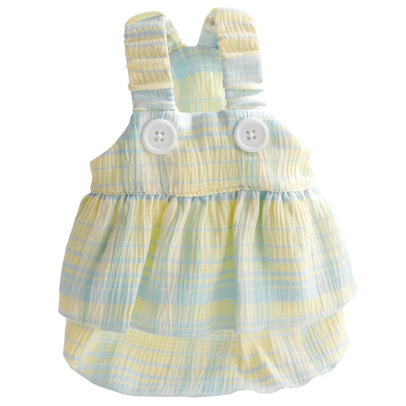 Adorable Lightweight Plaid Dog Dress with Suspenders, Layered Spring Summer Princess Pet Clothes for Small Breeds