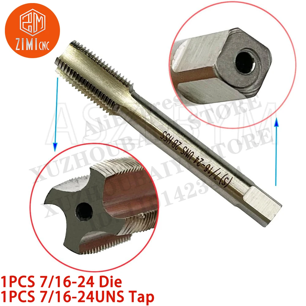 1PCS 7/16-24 Die 1PC 7/16-24UNS Tap Machine Thread Tap  Round Thread Die Right Hand HSS Taper CNC tool metal lathe  cutting tool