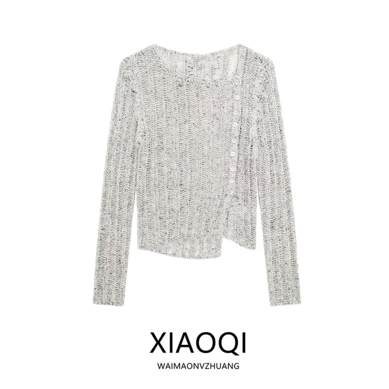 

Asymmetric Hollow out Knitwear Lazy Sle Spring 2024 Women's Faion Commute Sle Long Sve ort Length Neline