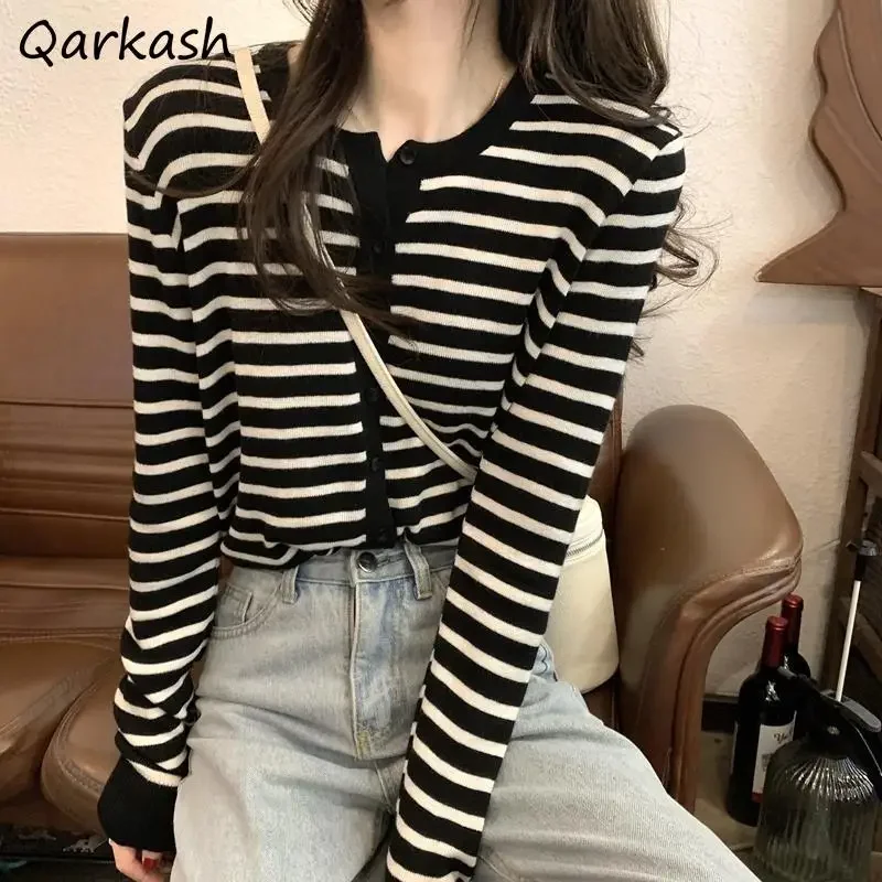 Cardigan Women Striped Vintage Student Minimalist Chic Tender Sweater Ulzzang BF Basic Knitting Harajuku Hipster Mujer Ropa Lady