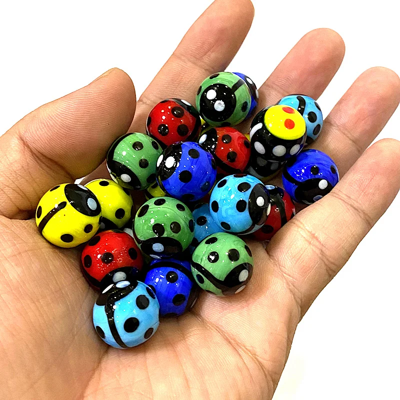 6Pcs 16mm Handmade Rare Marbles Glass Balls Idea Cute Ladybug Game Pinball Design for Holiday Party Favors Xmas New Year Gifts