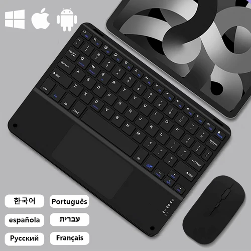 Teclado inalámbrico Bluetooth Android IOS Windows teclado y ratón negro teclado de tableta de espera Extra larga teclado IPad