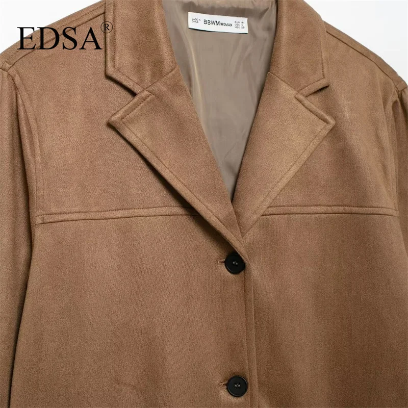 EDSA Women Suede Blazers for Office Lady Single Breasted Solid Color Jacket Suits Outfits