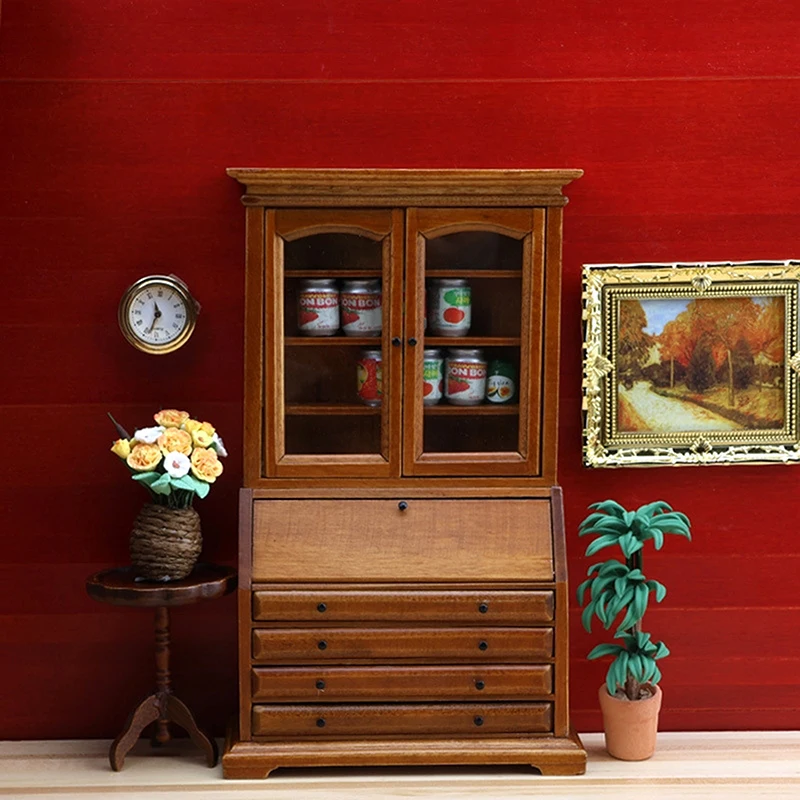 

1Pc Dollhouse Miniature Bookshelf Bookcase Wine Display Cabinet Model 1:12 Furniture Home Decor Toy Doll House Accessories