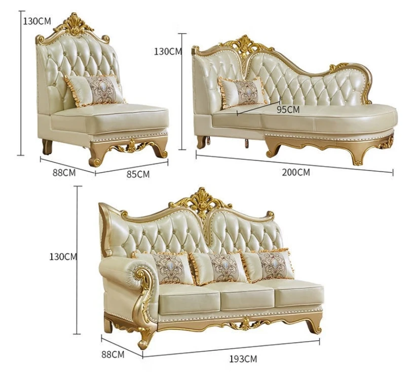 الفاخرة الأوروبية الملكي الزفاف غرفة المعيشة طقم أريكة خشب متين جلد طبيعي L على شكل الأرائك الأريكة لأثاث غرفة المعيشة