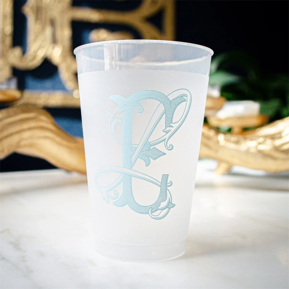 Custom Monogram Wedding Cups, Duogram Cups, Vintage Monogram Cups, Custom Frost-Flex Cups, Cocktail Hour, Engagement Party Favor