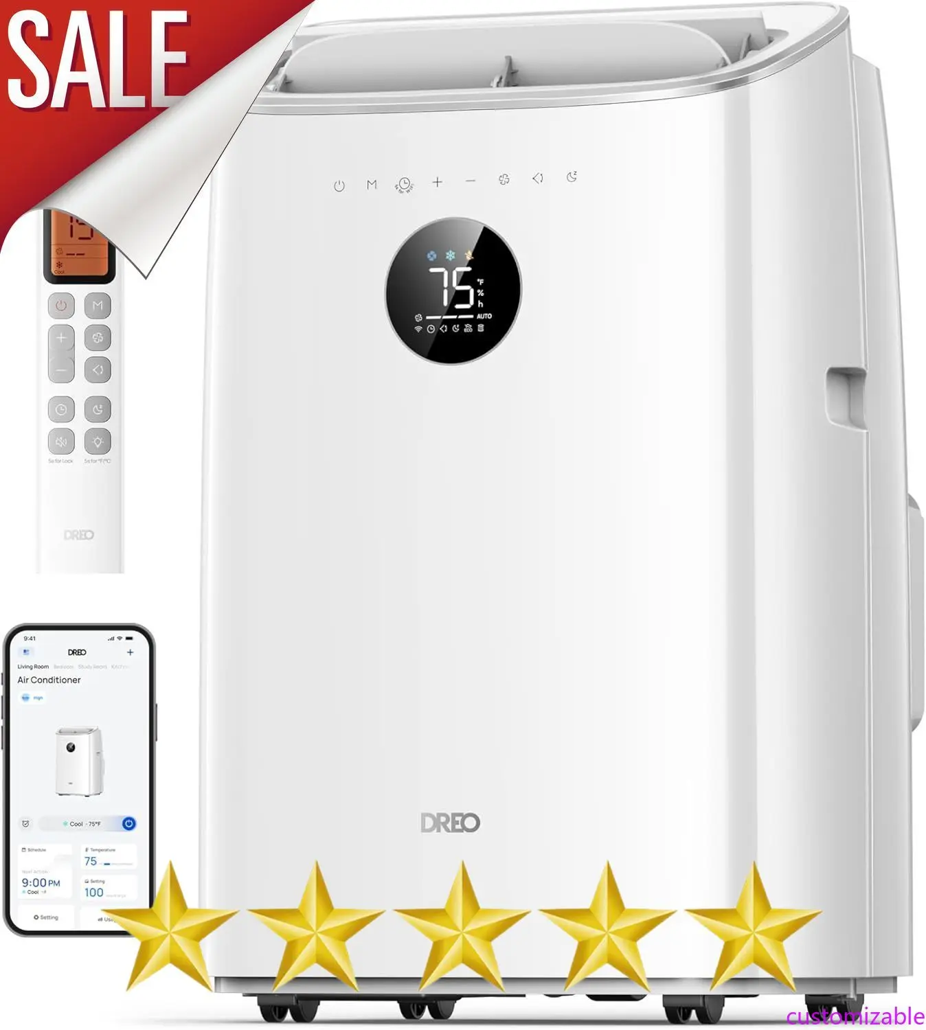 

Customizable Portable Air Conditioners, 10,000 BTU Air Conditioner for Bedroom with Drainage-free Cooling, 45dB Quiet