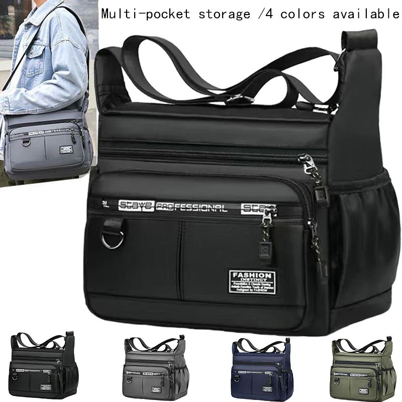 Bolso bandolera impermeable para hombre: bolso grande de nailon/Oxford para viajes y trabajo (paquete bandolera antirrobo informal)