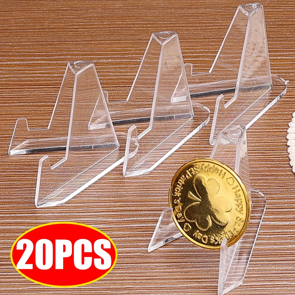 Clear Triangle Acrylic Commemorative Coin Display Stand Holders Transparent Exhibit Photos Rack Business Cards Shelf Home Office