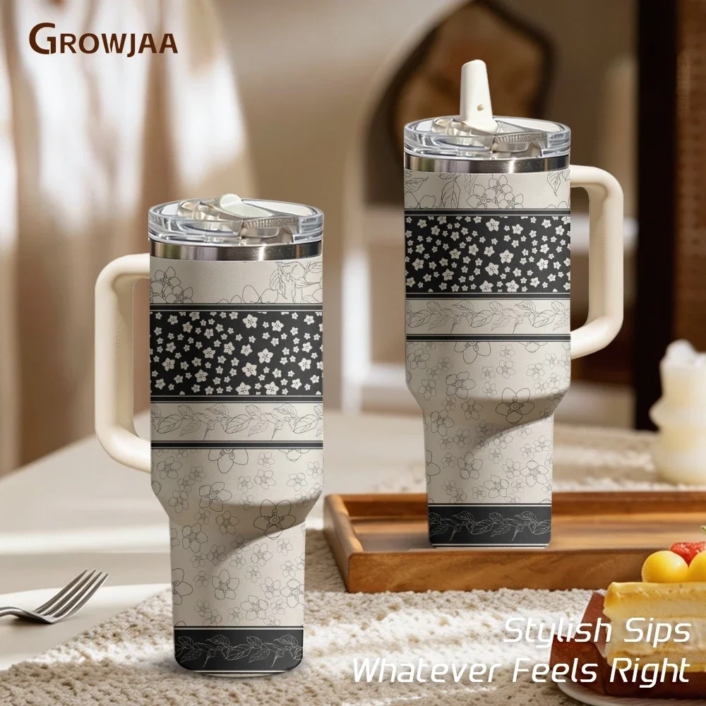 

Floral Patchwork with Flowers Vacuum Flasks 40oz 3rd Gen Vacuum Insulated Tumbler with Handle Straw Lid for Gym Office Travel