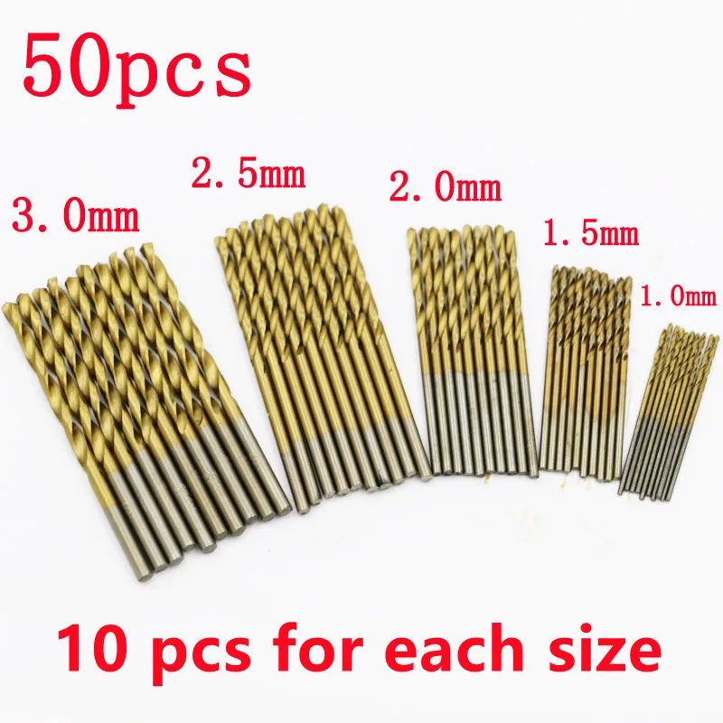 50Pc Titanium Coated Drill Bits HSS High Speed Steel Drill Bits Set Tool Multi Function Metal Drills Power Tools 1/1.5/2/2.5/3mm