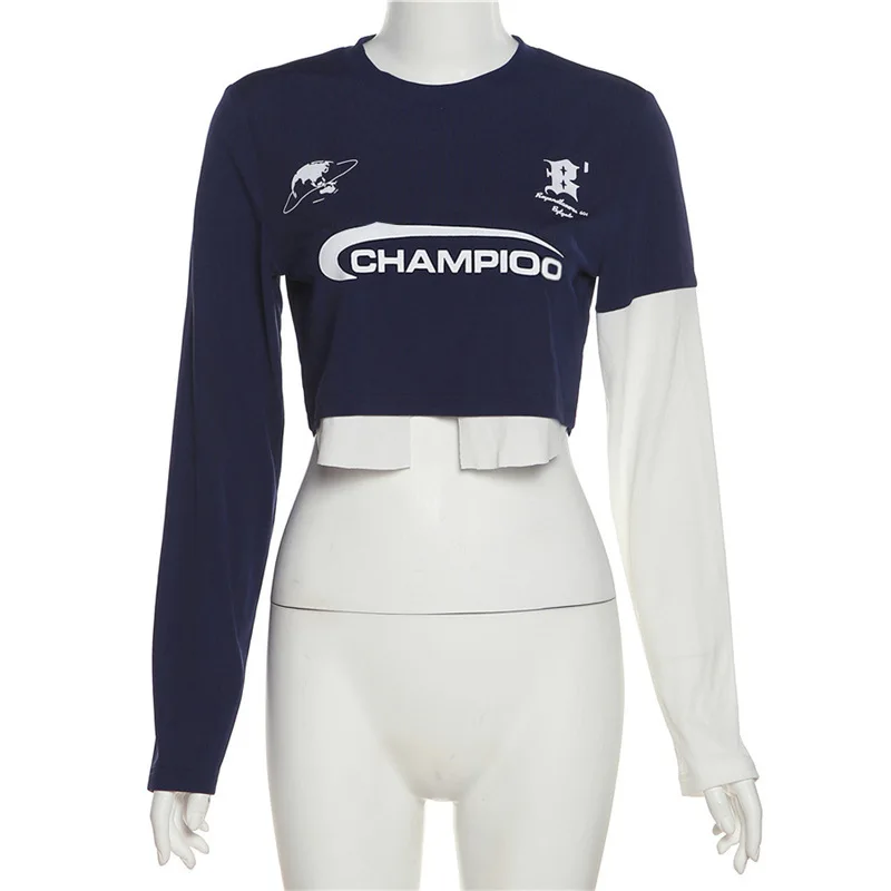 

Feng 2022 Autumn New Women's Street Fashion Print Long Sleeved Open Navel T-Shirt For Women