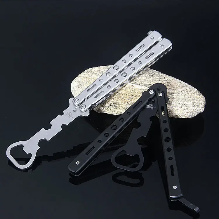 Foldable Butterfly Knife Trainer Transformable Blunt Balisong Pocket Trainer Stainless Steel Outdoor Training Tool for Game - Image 2