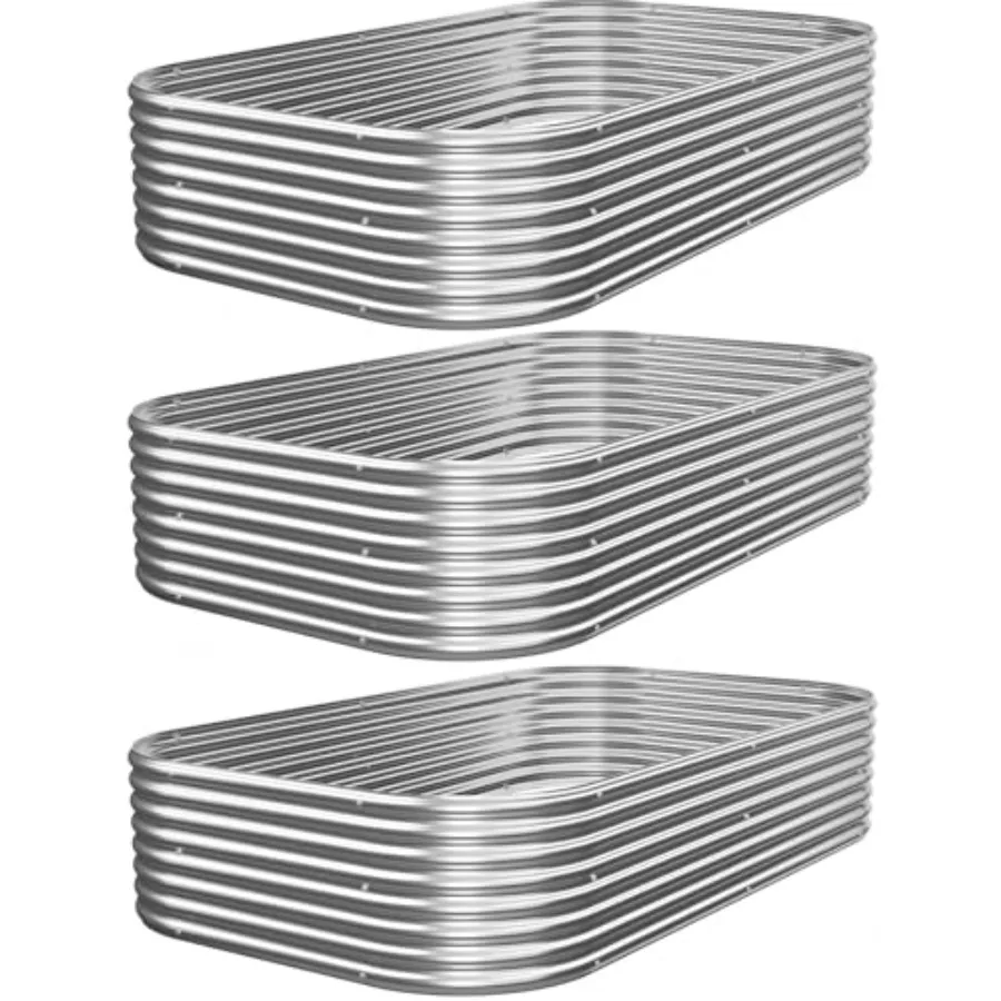 

Комплект из 3 оцинкованных металлических приподнятых грядок для овощей и цветов, 3x2 фута, стальные, для сада и огорода