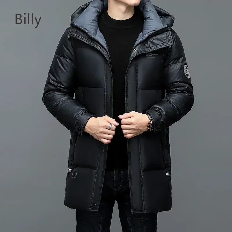 Super Down Jacket Men 2024 New Designer Clothing Men's Windproof Jacket Hooded Thickened Casual Luxury Long Windproof Jacket