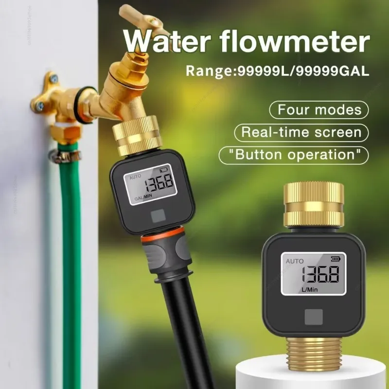 Brass Water Inlet Valve Timer, IP55 Waterproof Water Flow Recorder with LCD Display Knob Button