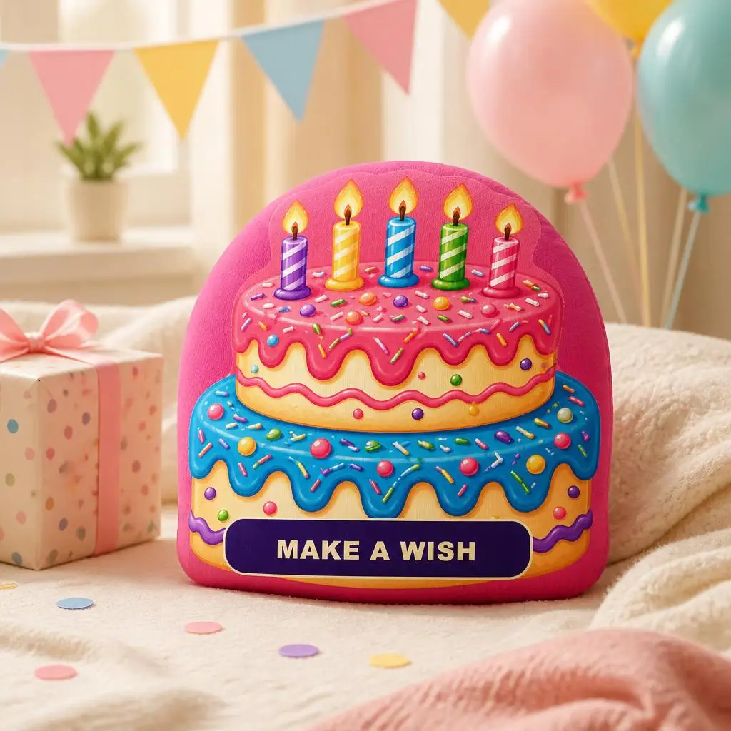 Make A Wish Birthday Cake Plush Pillow Colorful Celebration Cushion Candle Shaped Stuffed Throw Pillow Party Gift Home Decor