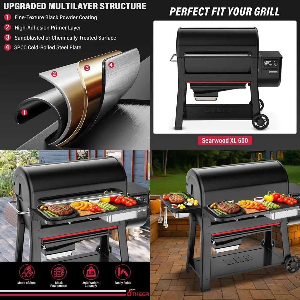 

Большой передний складной стол-гриль с раковиной из нержавеющей стали, 35x12,5, разделочная доска, крышкой и 5 крючками, сверхмощный гриль XL600 Acc