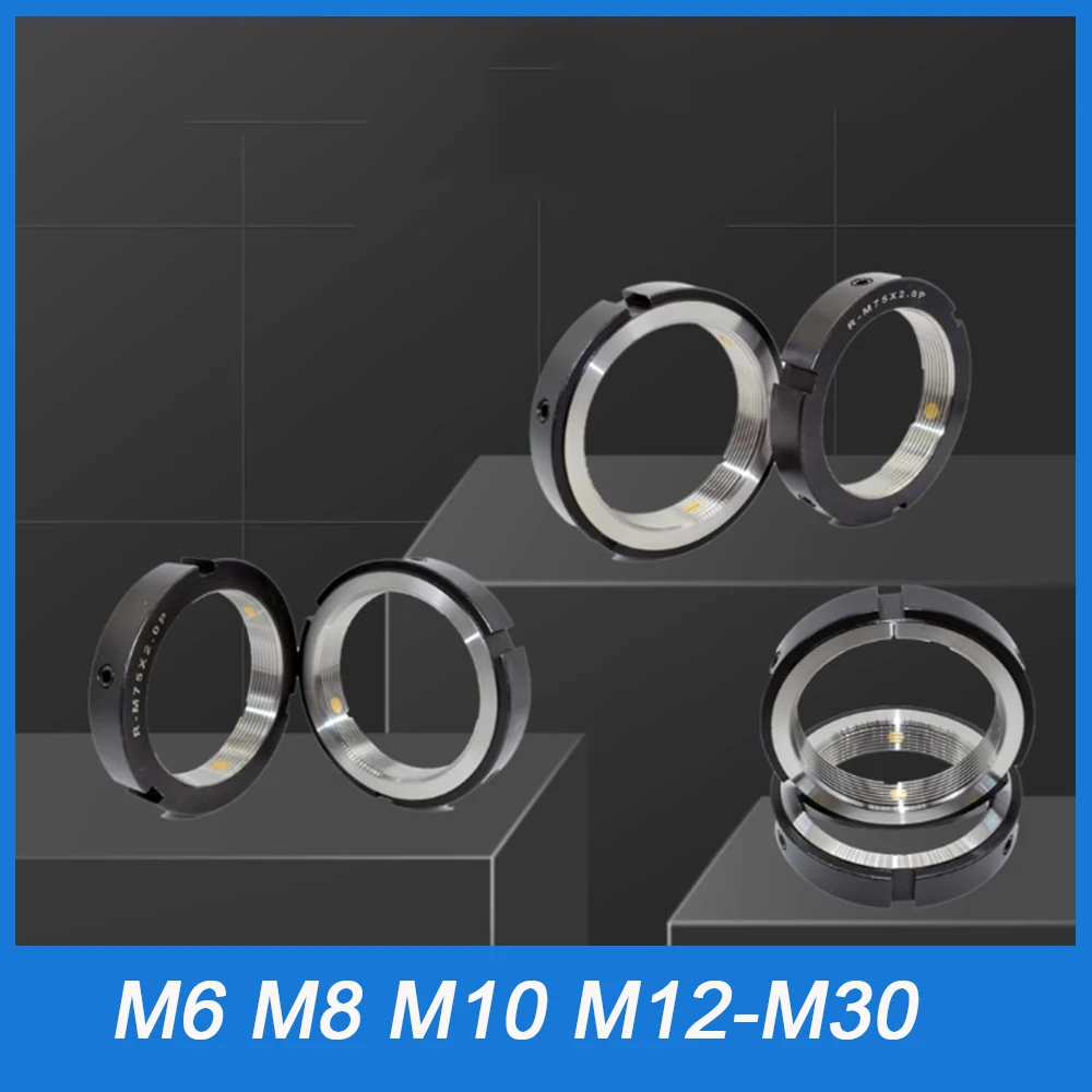 1Pcs R‑Type Radial Precision Lock Nut 42CrMo Anti‑Backlash Round Lock Nut For CNC Ball Screw Bearing M6 M8 M10 M12‑M30 0.5‑1.5mm