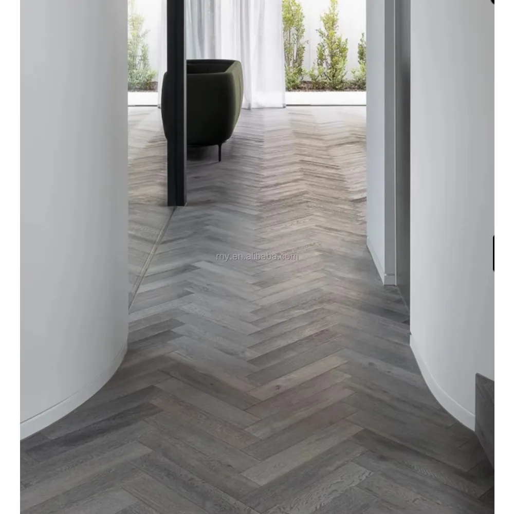 نسخة مخصصة من أرضية الخشب الصلب المتعرجة من خشب البلوط، أرضية خشبية هندسية رمادية، أرضية خشبية متعرجة