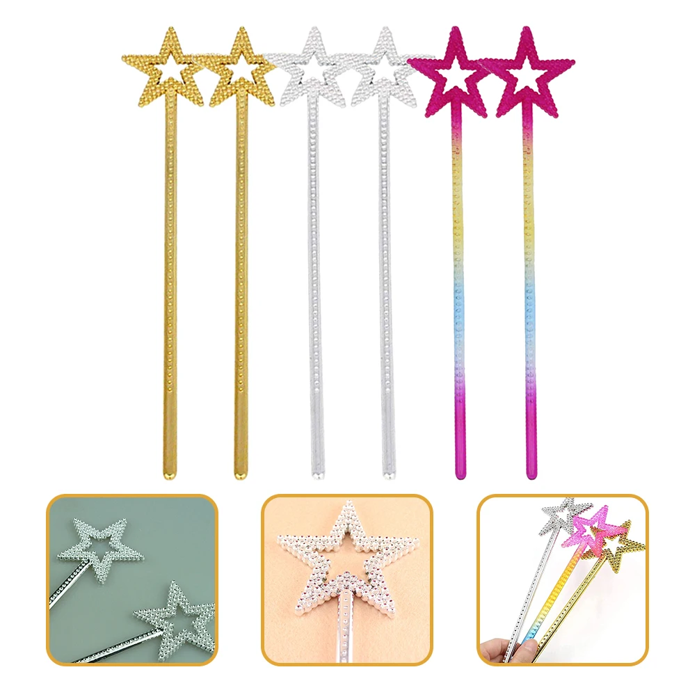 

6 Pentagram Wands Plastic Kids Kids Fairy Wands Toys Girl Cosplay Props Star Shaped Sticks Party Decorations