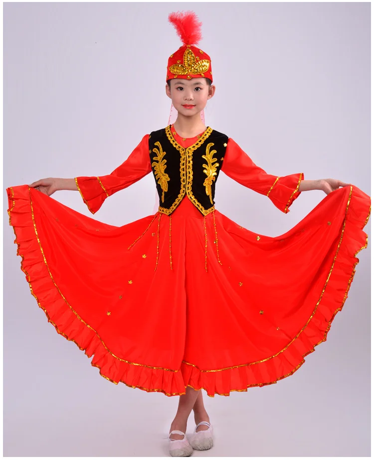 Costume da spettacolo di danza dello Xinjiang per bambini nuovi ragazzi e ragazze Costume da spettacolo per famiglie etniche per bambini