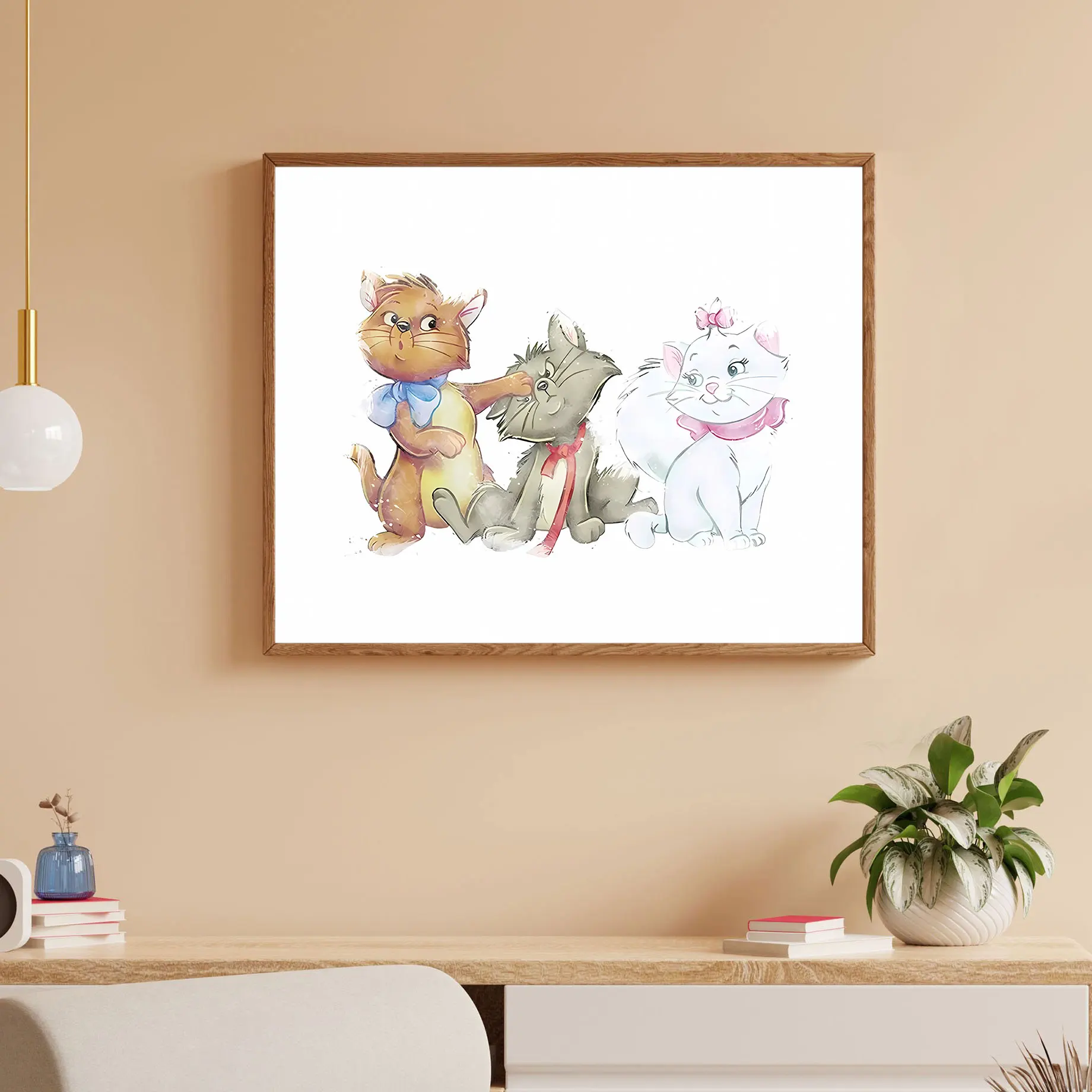 

MINISO Disney Watercolor The Adventures of Cat Canvas Painting Poster Marie Toulouse Berlioz Nursery Children's Room Decoration