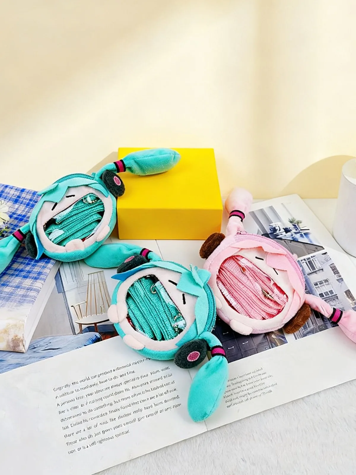 Para hatsune miku bolsa de moedas bolsa de ombro dos desenhos animados kawaii 14cm saco de fone de ouvido saco de dor de pelúcia crossbody chaveiro pingente menina gi