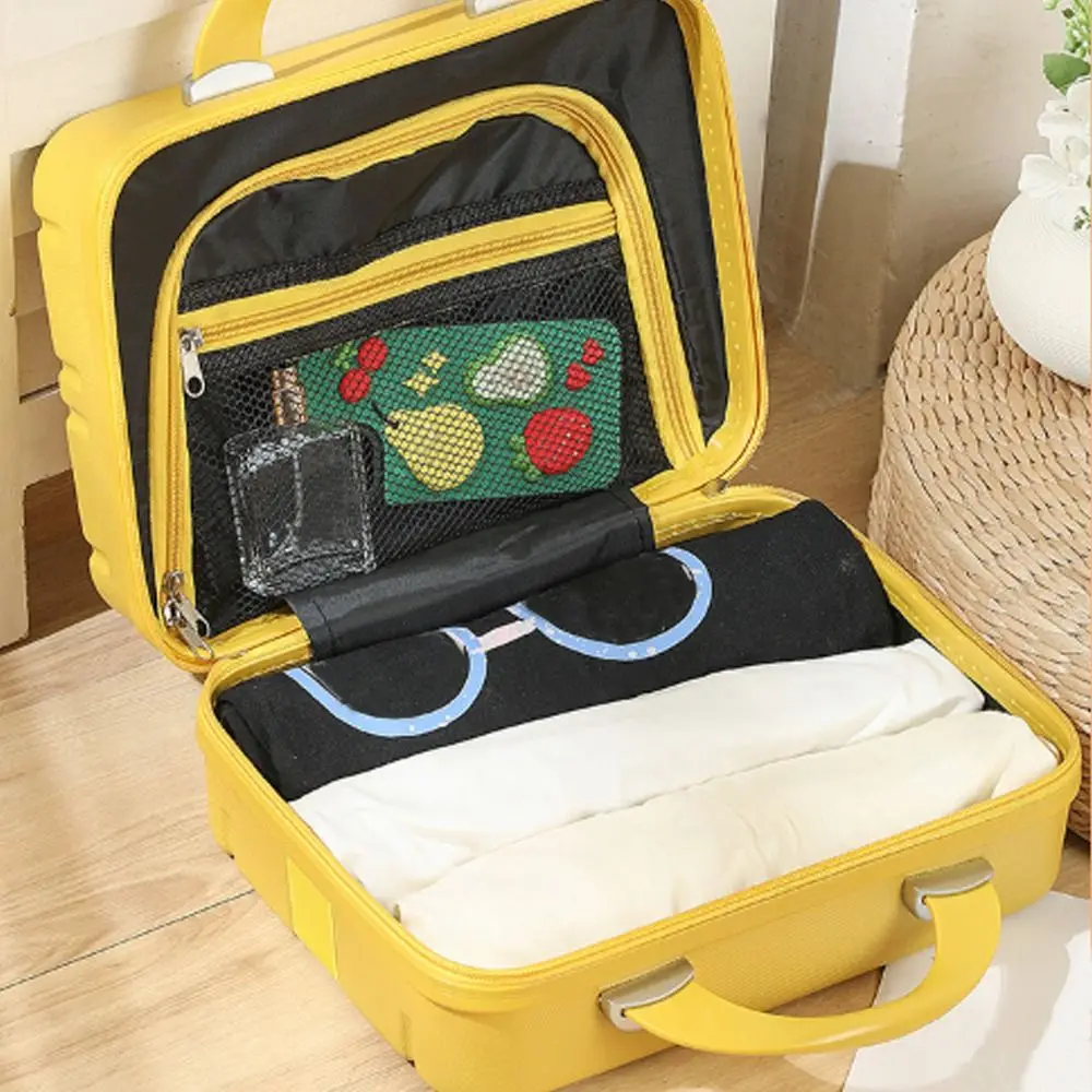 Plastic Travel Makeup Case Hard Shell Zipper Closure Cosmetic Bag Suitcase Style Interior Mesh Pocket Hand Luggage Carrying Bag