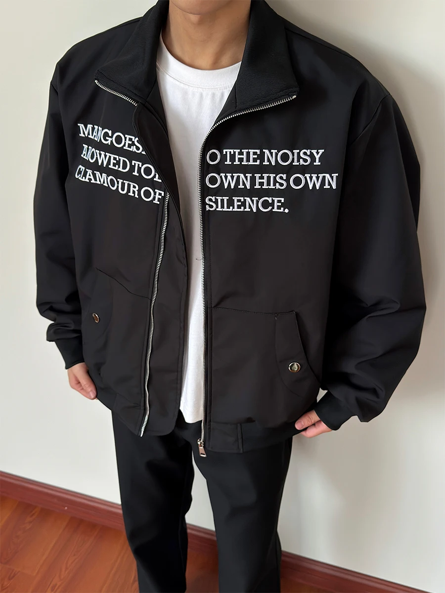 سترة طيران رجالية بياقة عالية وتطريز حروف على الطراز الأمريكي القديم، تصميم جديد متعدد الاستخدامات للرجال والنساء، ملابس خارج... #4