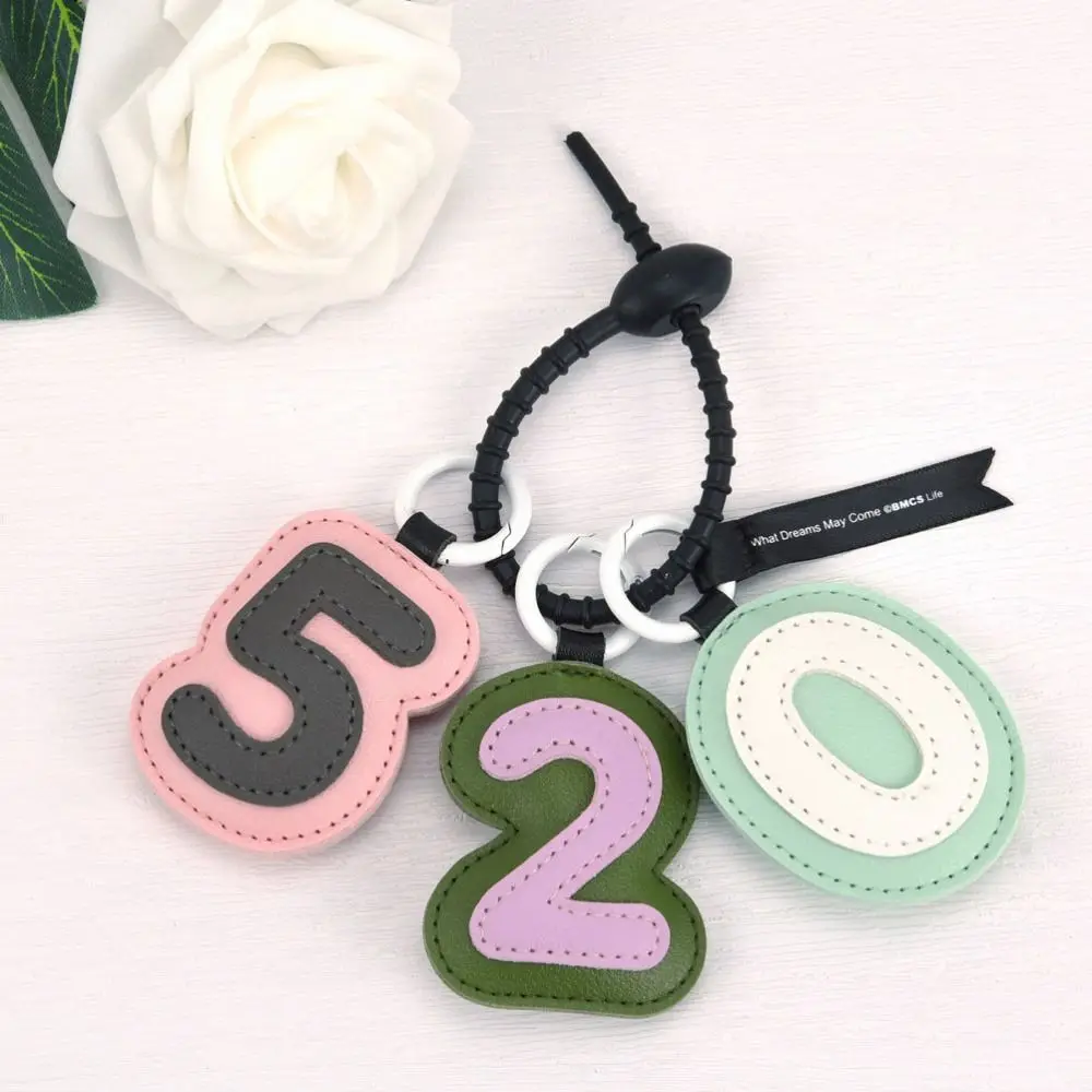 

Bag Charm Number PU Leather Keychain Anti-lost Bag Decoration Lucky Number Car Key Chain Trinket Ins Leather Key Ring