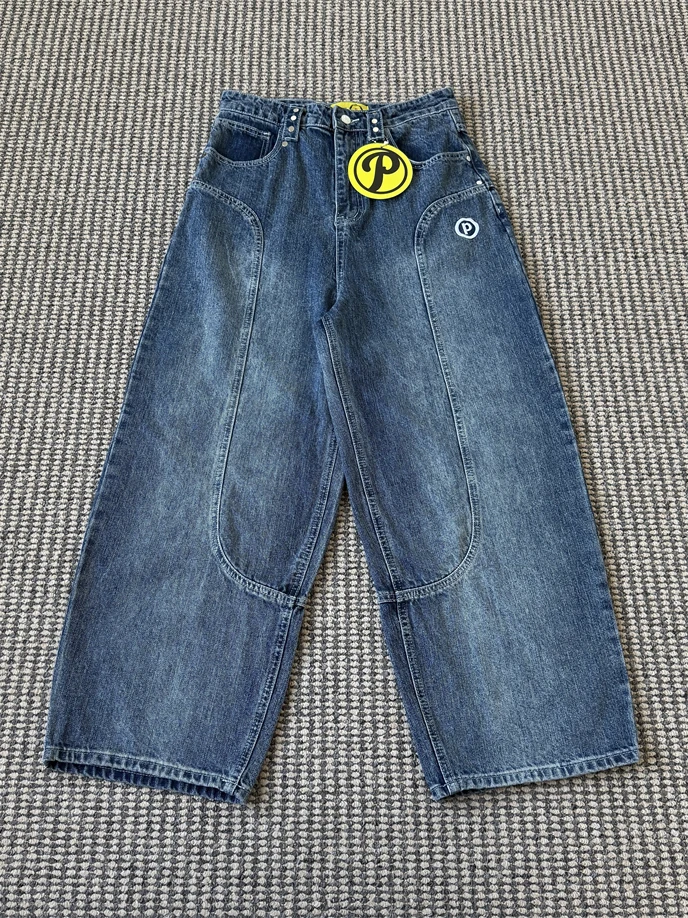 

Джинсы свободного кроя в американском стиле с вышивкой звезд, с эффектом похудения, для мужчин и женщин, повседневные, на пуговицах, из ПВХ-ткани